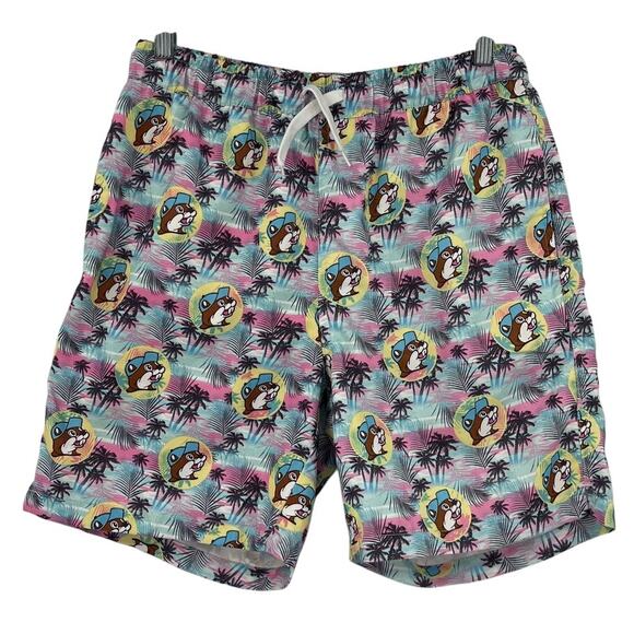 Buc-ees Swim Trunks Mens Shorts Sz M Novelty Palm Road Trip Festival Vacation - Picture 1 of 9